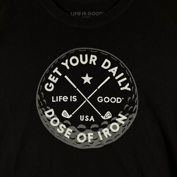Life Is Good Crusher Tee Get Your Daily Dose Of Iron Black Golf T-Shirt Men's L - Picture 3 of 5